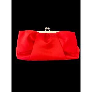 EVENING COCKTAIL PURSE BAG SMALL RED SATINY SILVER CHAIN RED CORD FORMAL PROM
